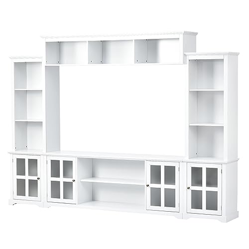 Black TV Console Table with Bookshelves and Tempered Glass Door K826