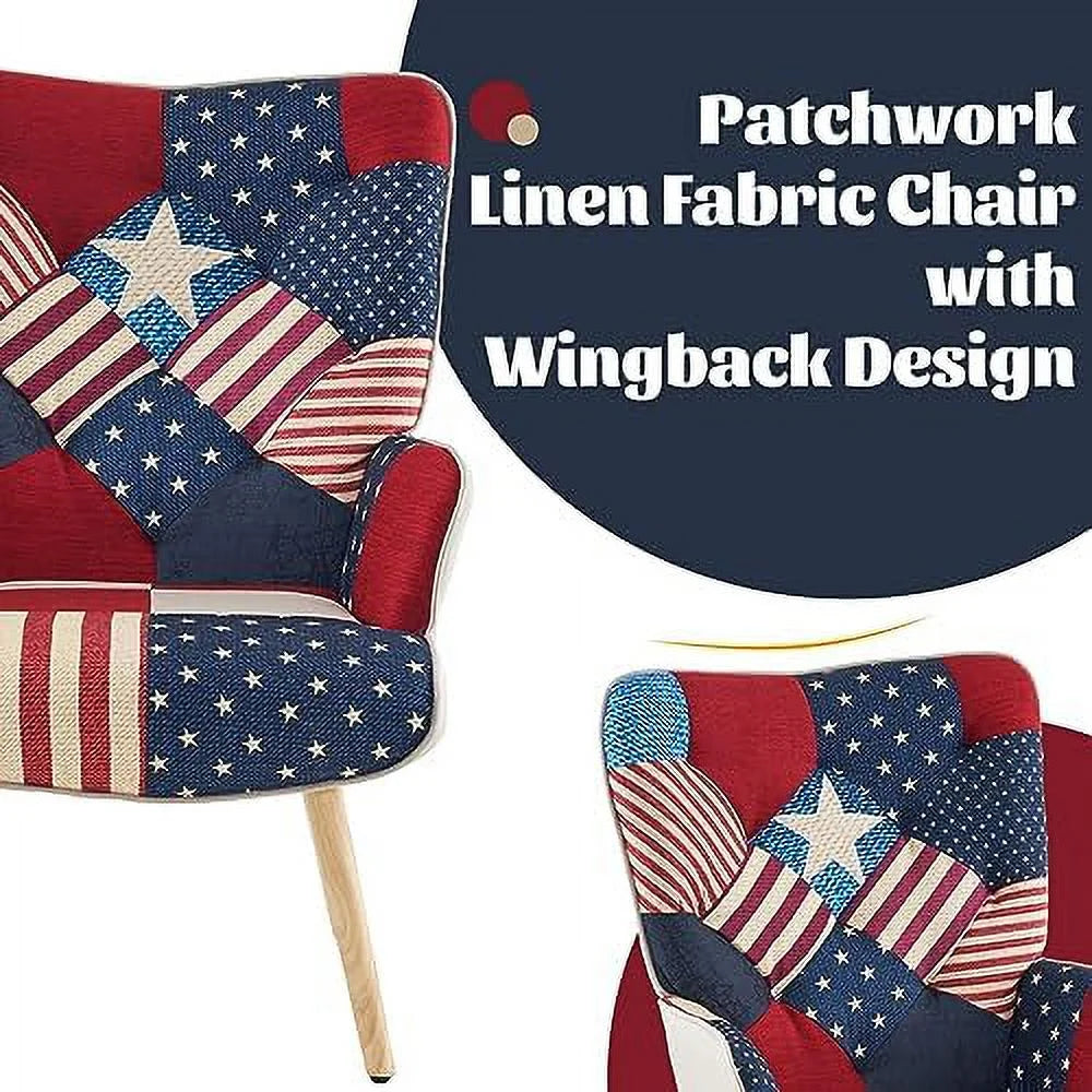 Grey Plaid Upholstered Accent Chair with Wooden Base N573