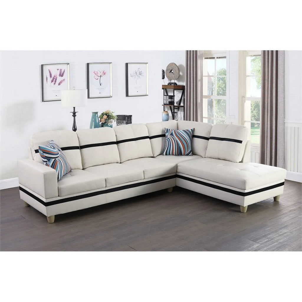 White and Black Faux Leather Right Sectional Sofa N297847