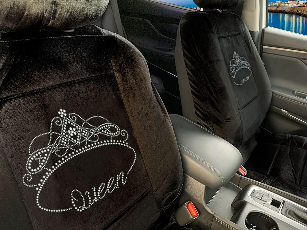 Queen Crown Crystal Diamond Bling Rhinestone Studded Car Seat Covers Set E175438