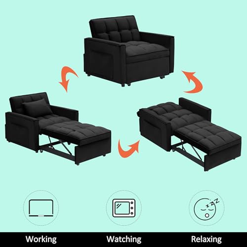 White Velvet Convertible Chair Bed Sleeper 3 in 1 Single Sleeper Sofa M1095