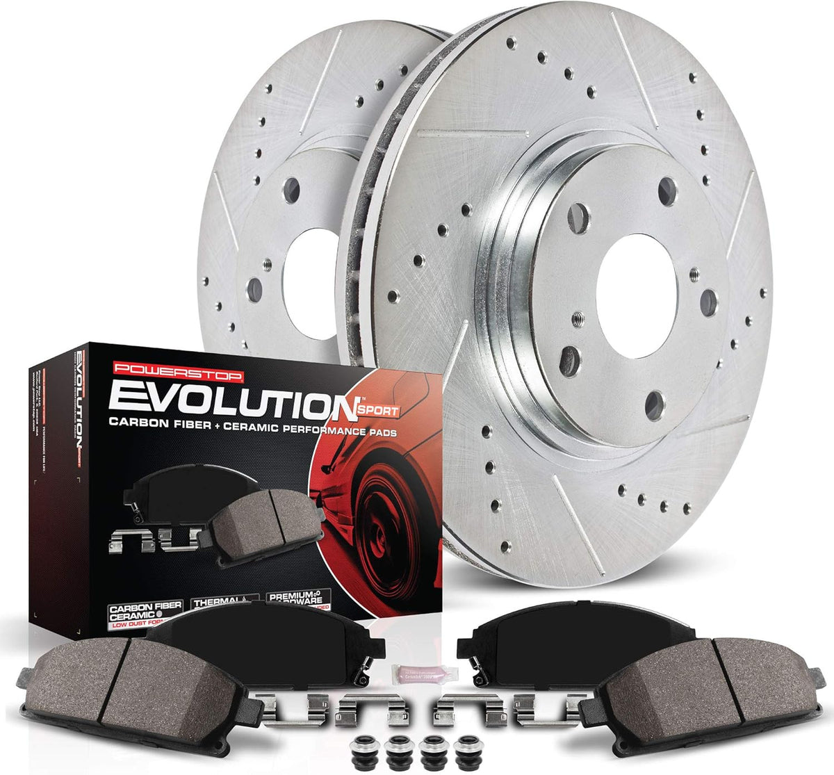 Front Carbon Fiber Brake Pads with Drilled & Slotted Brake Rotors Kit J857