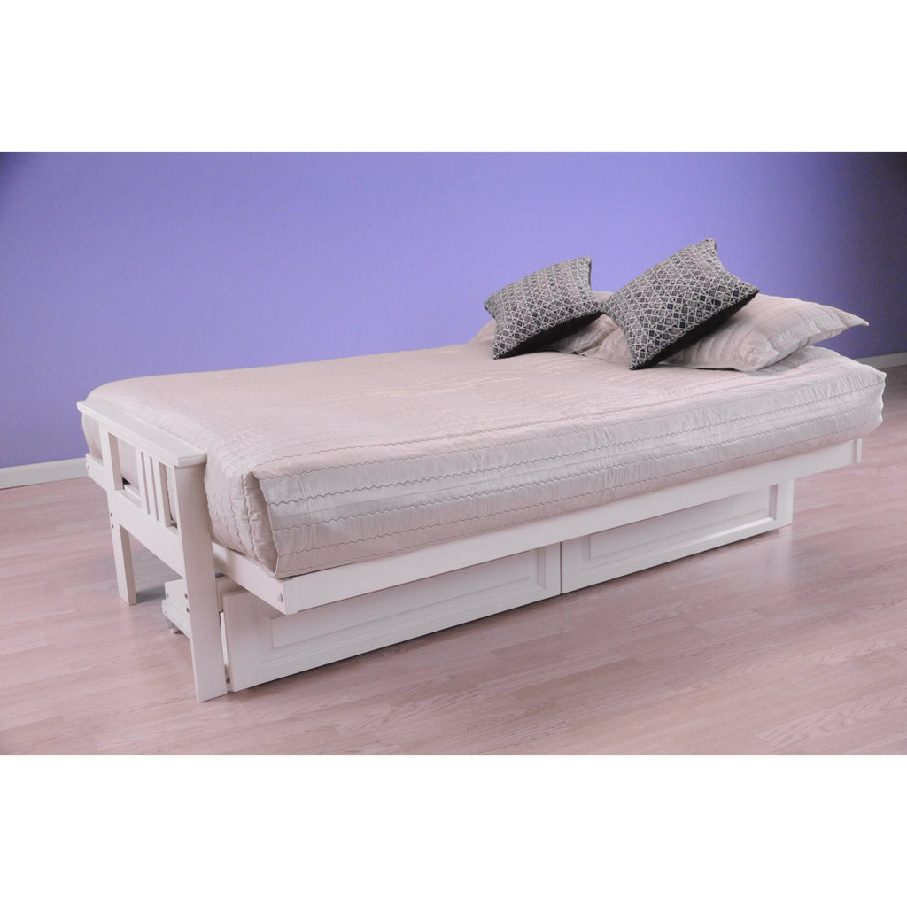 Antique White Full Futon with Mattress & Storage Drawers T478693