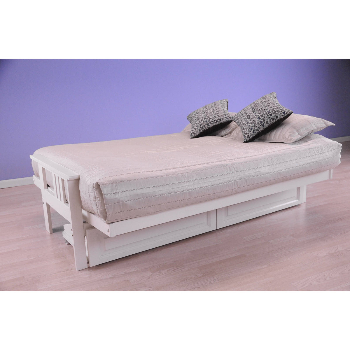 Antique White Full Futon with Mattress & Storage Drawers T478693