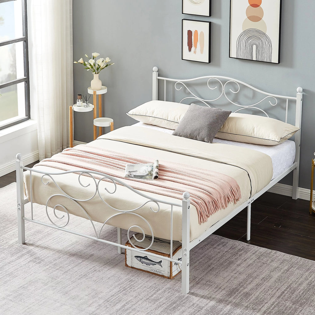 Metal Platform Bed Frame with Victorian Headboard and Footboard, Full Size, Black M718