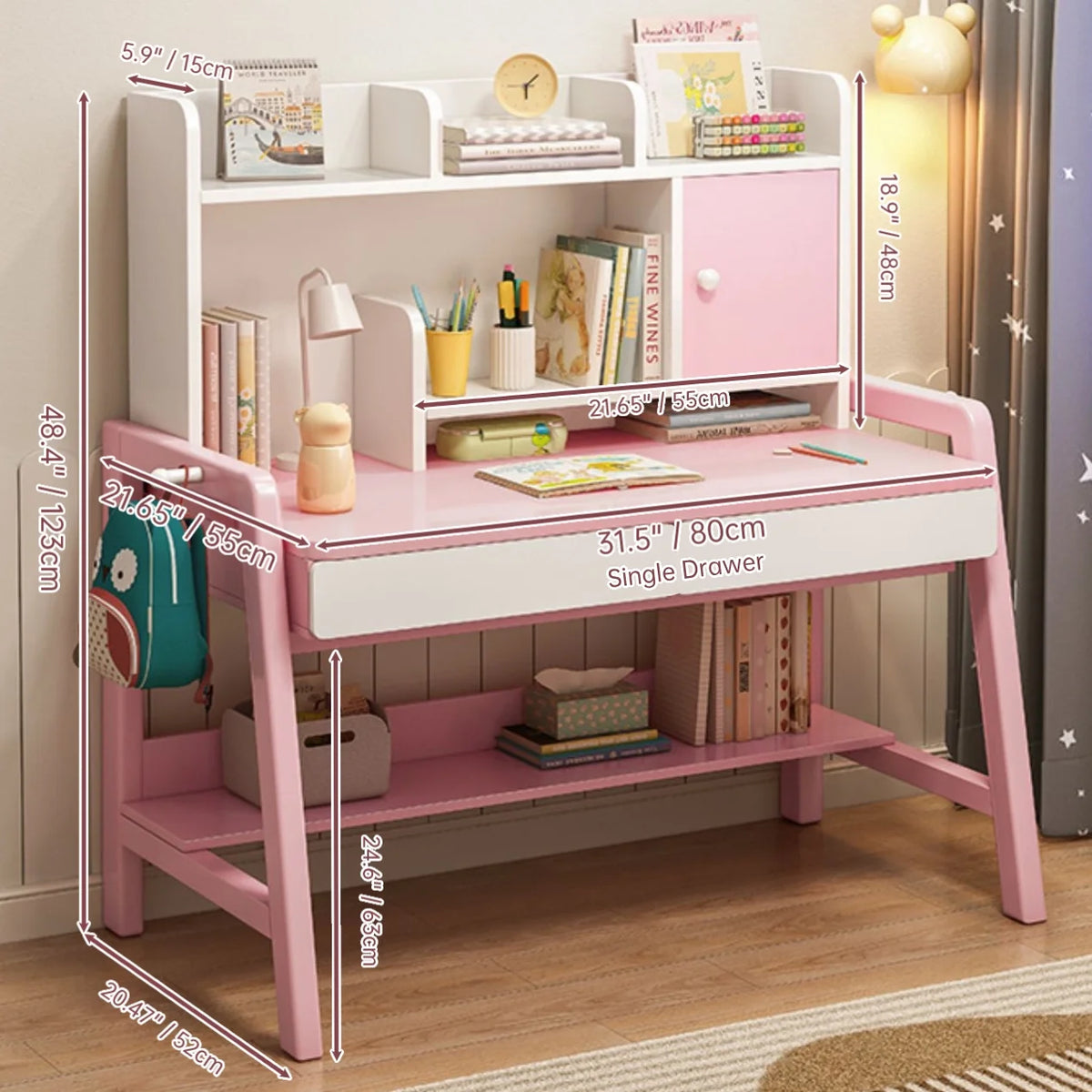 Pink Adjustable Height Kids Desk and Chair Set L4401