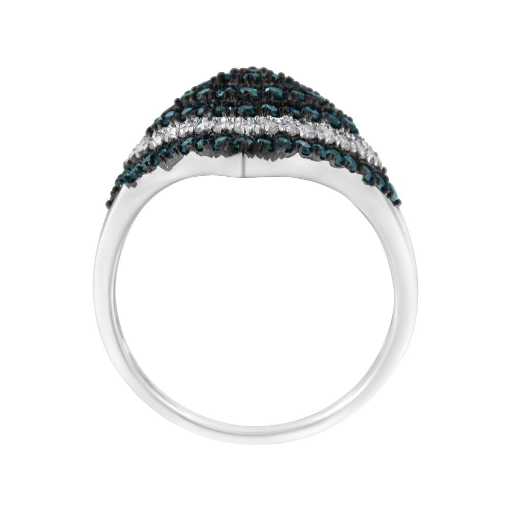 Sterling Silver White and Treated Blue Diamond Cocktail Ring Size 7 H65306