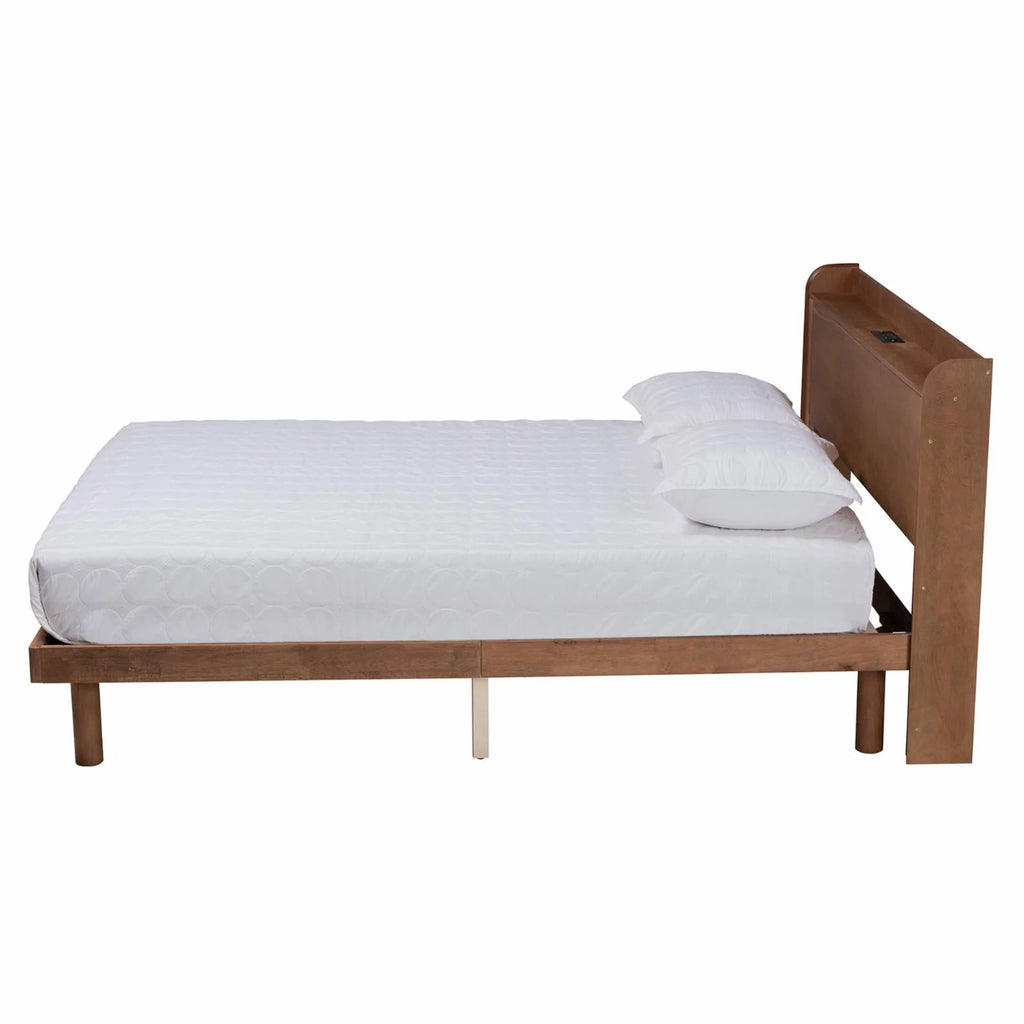Brown Wood Queen Size Platform Bed with Charging Station Z818486