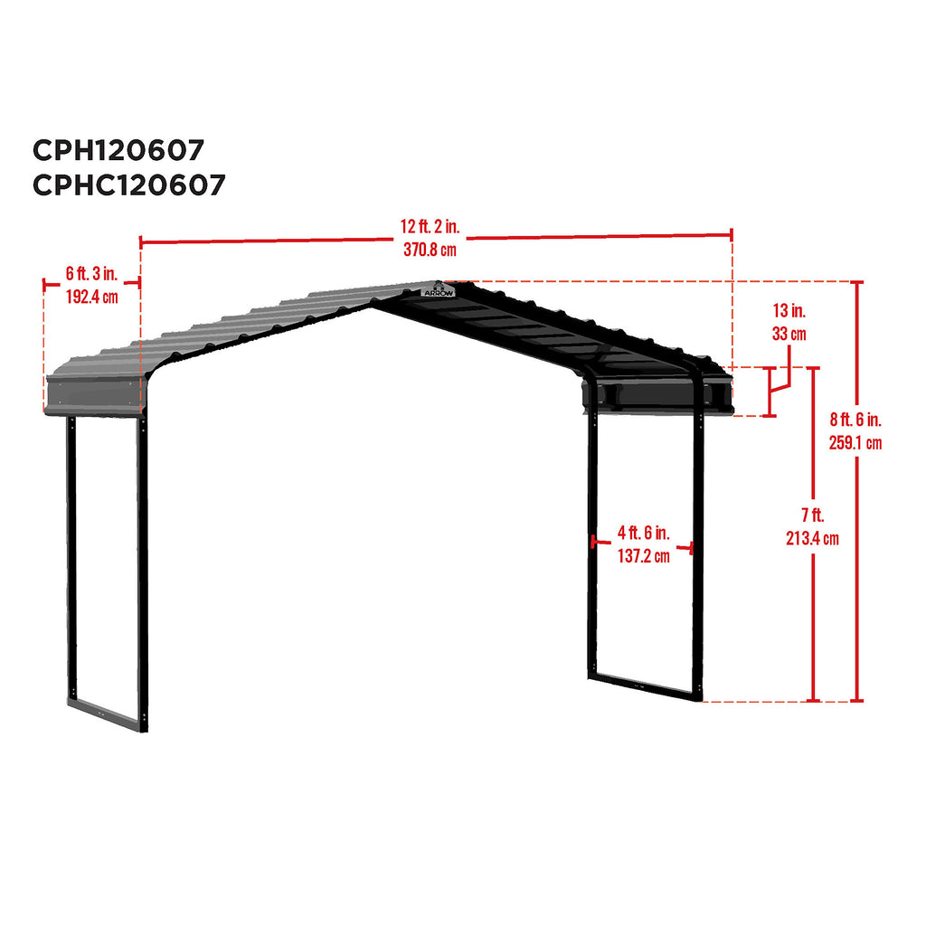 Arrow Metal Canopy 12 x 6 x 7ft. Eggshell Width 146 in Height 102 in Steel O116090