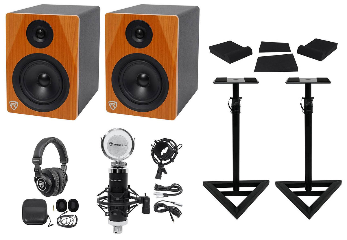 300W Dual Active Studio Monitors with Stands Headphones Mic Y678