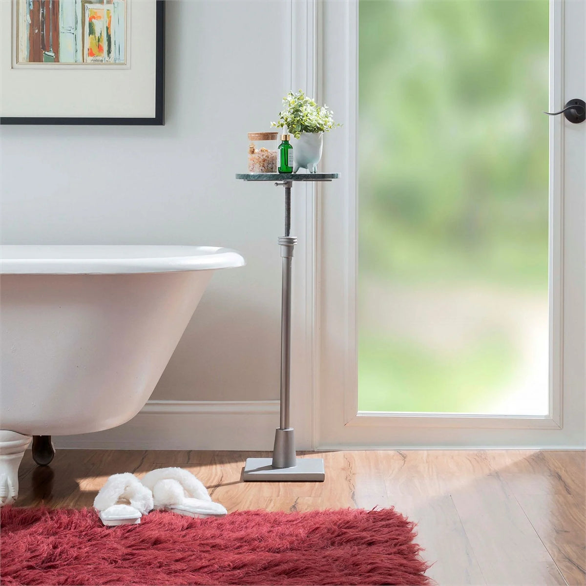 Adjustable Metal and Green Marble Accent Table R855
