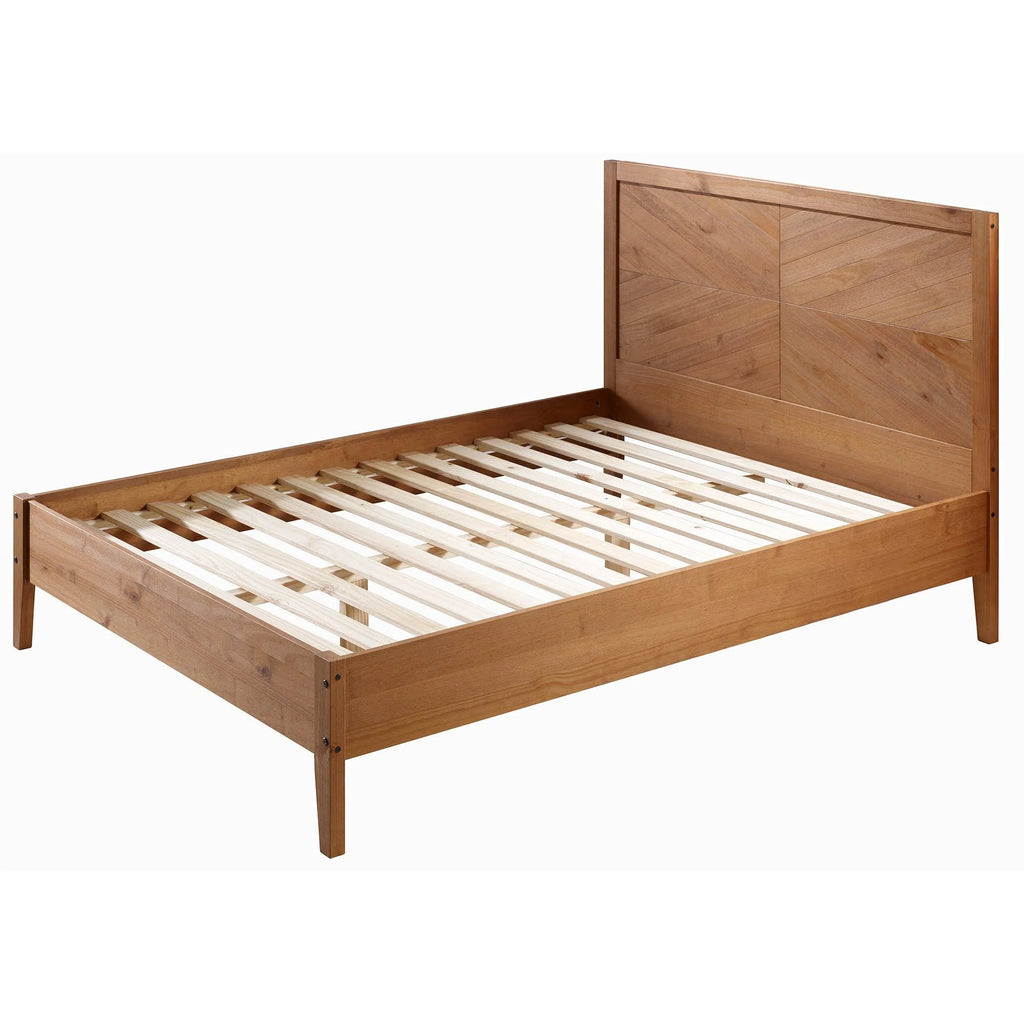 Queen Chevron Solid Wood Bed Frame Caramel D241787