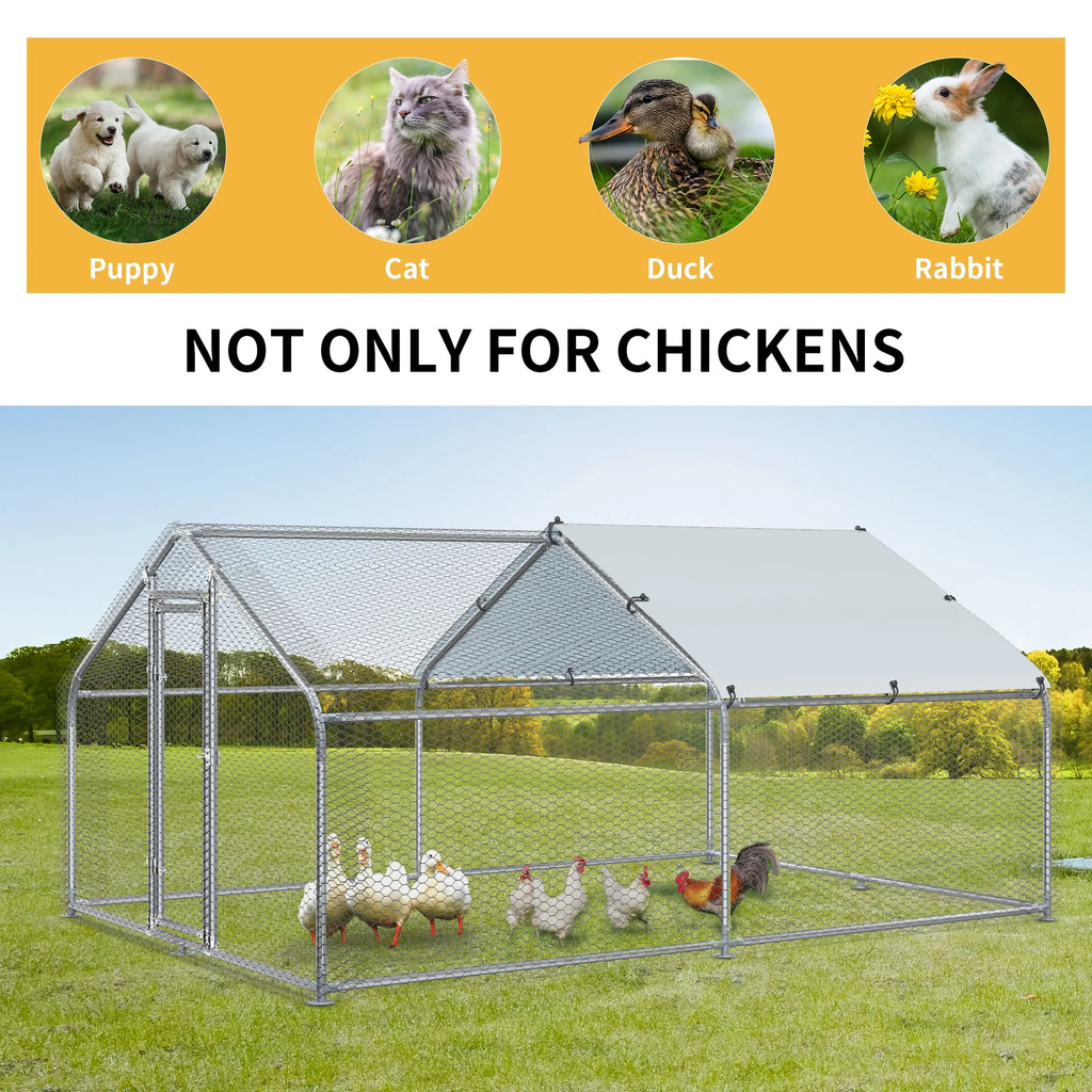 Large Metal Walk-in Chicken Coop with Waterproof Cover V35596
