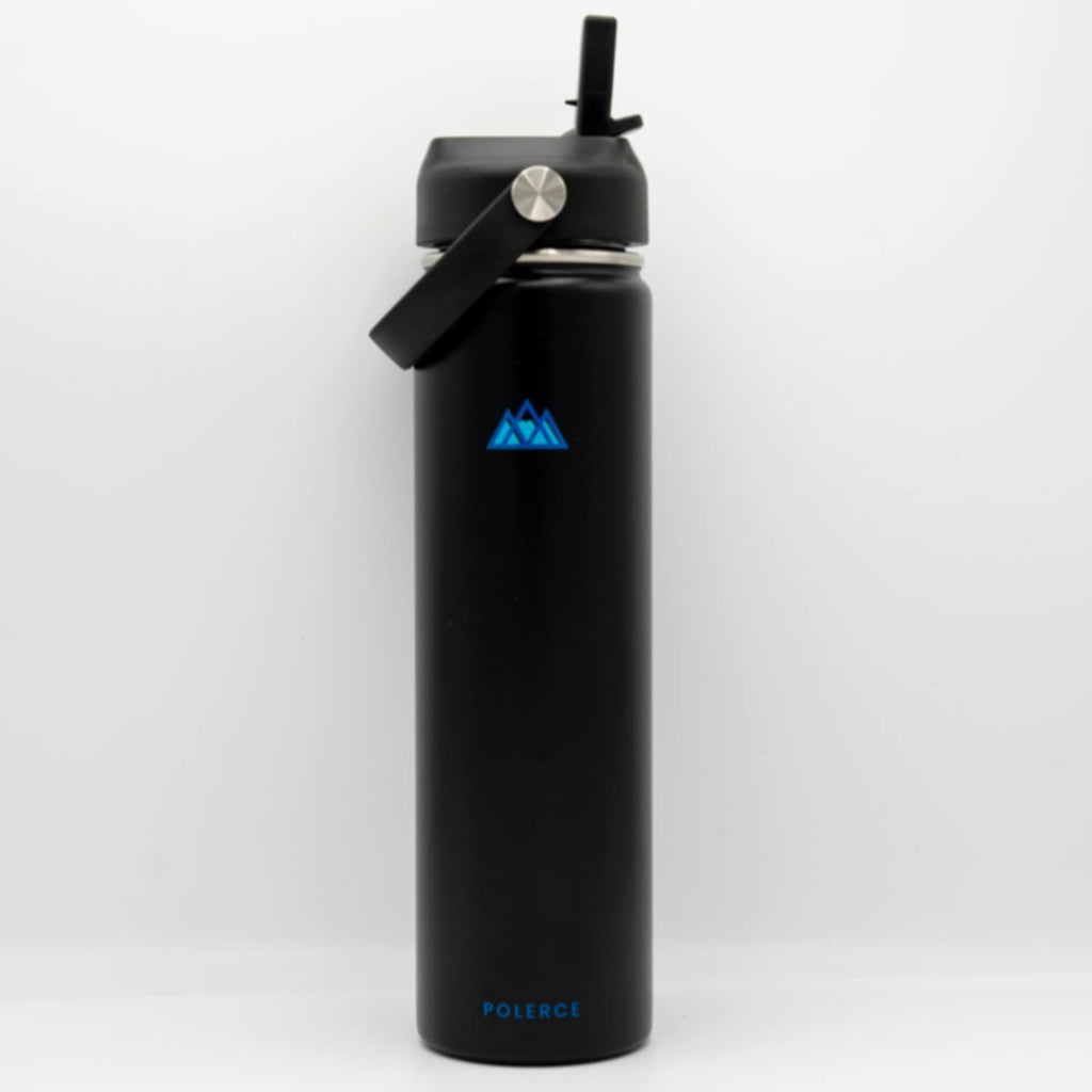 24 Oz Black Stainless Steel Vacuum Insulated Bottle with 3 Lids X820583