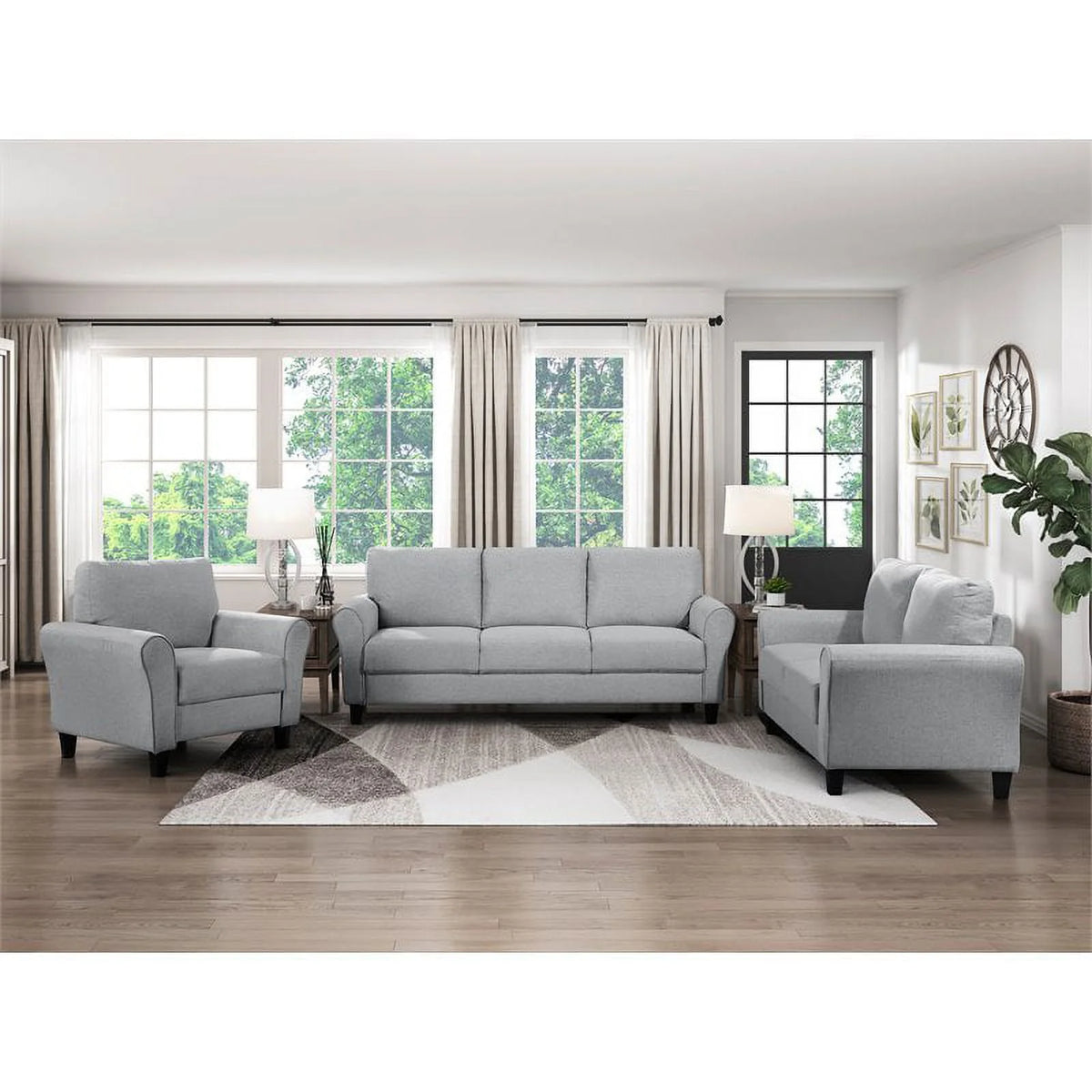 Transitional Solid Wood and Polyester Love Seat in Dark Gray/Black Y786