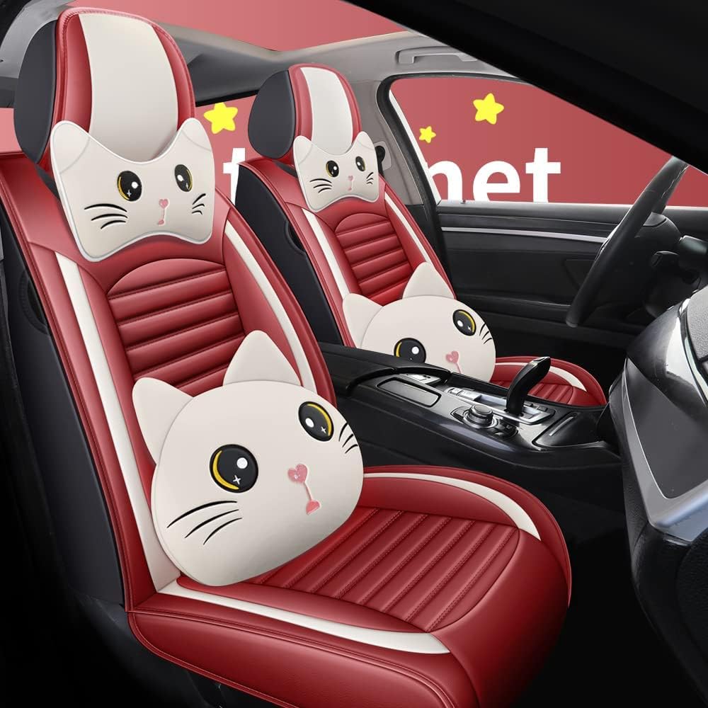 Black-Pink PU Leather Car Seat Cover 5-Seats M931377