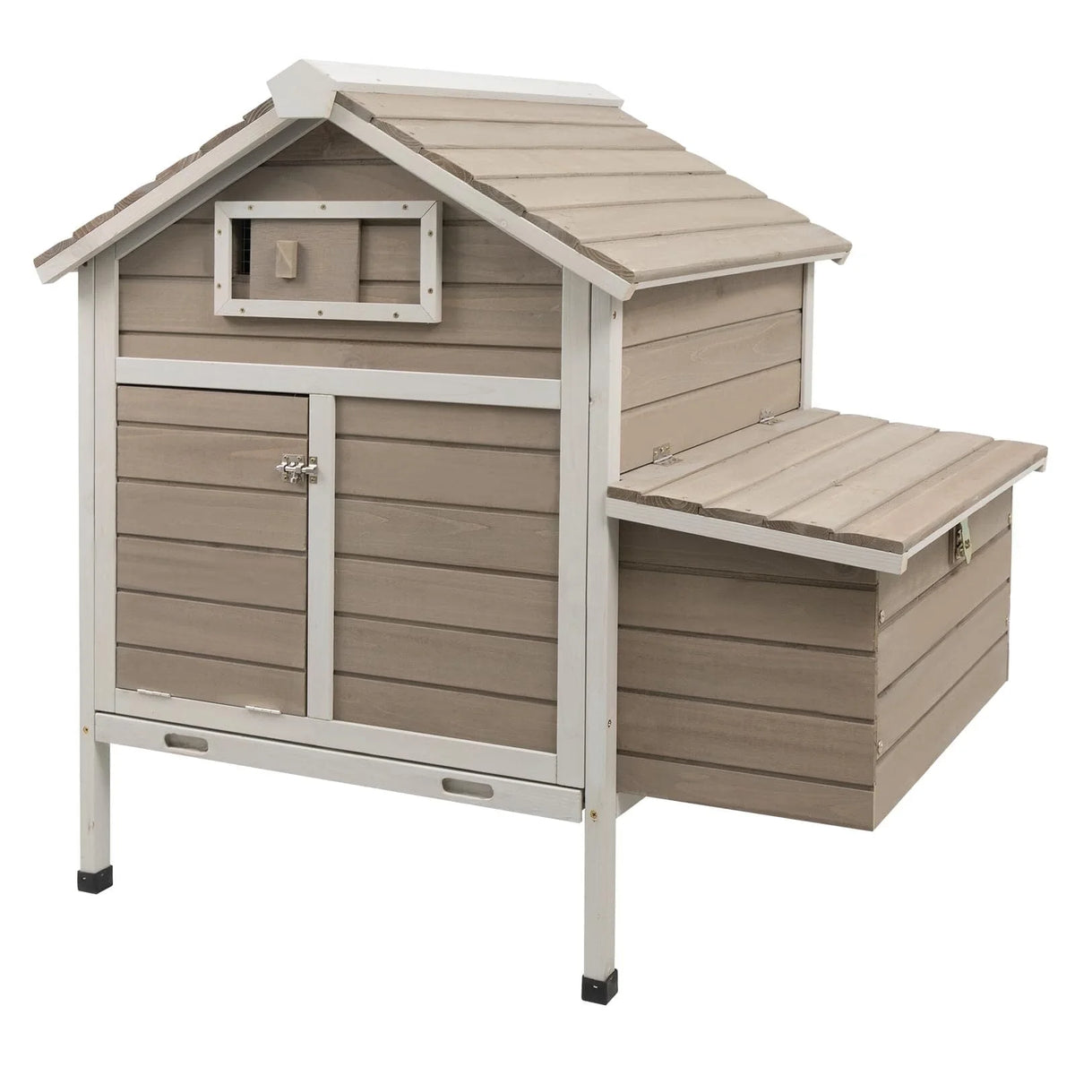 Grey Wooden Chicken Coop with Nesting Box and Ramp E92544