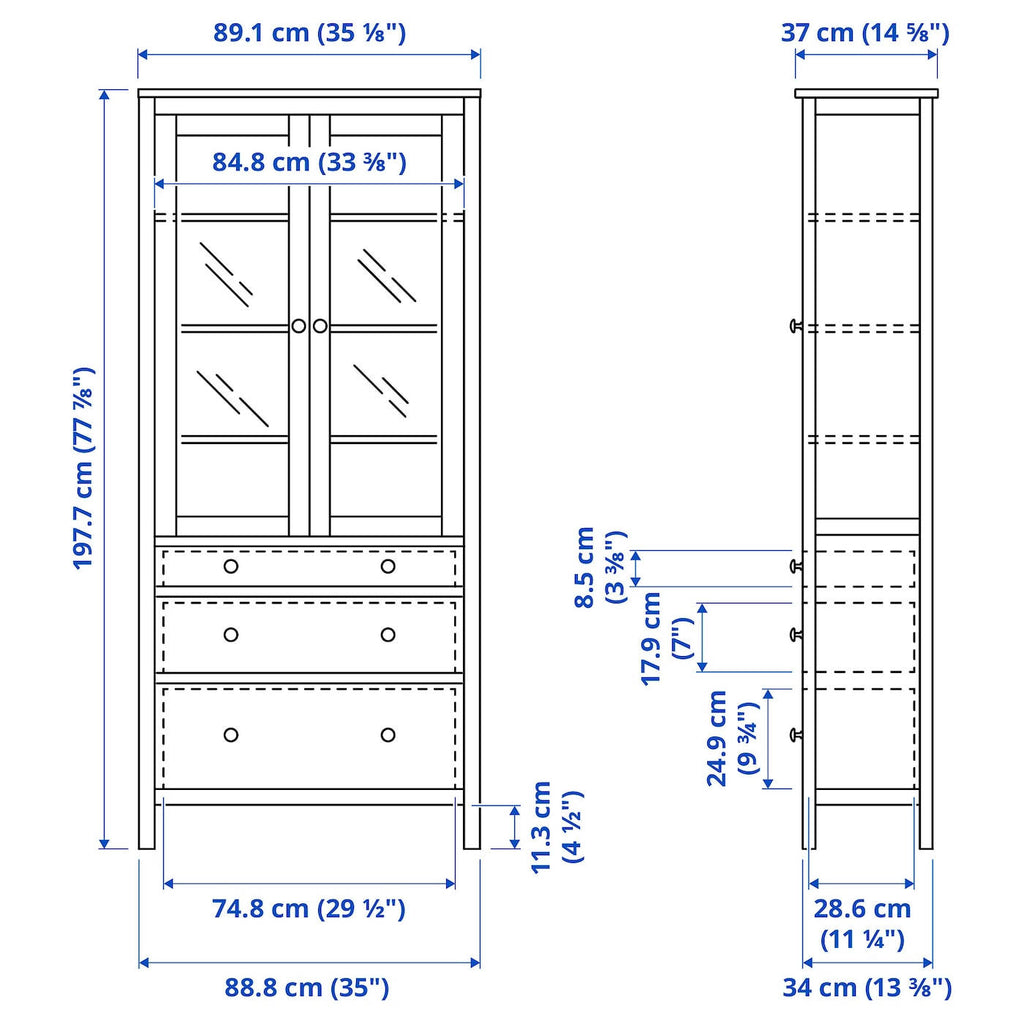 White Glass-Door Cabinet with 3 Drawers T55108