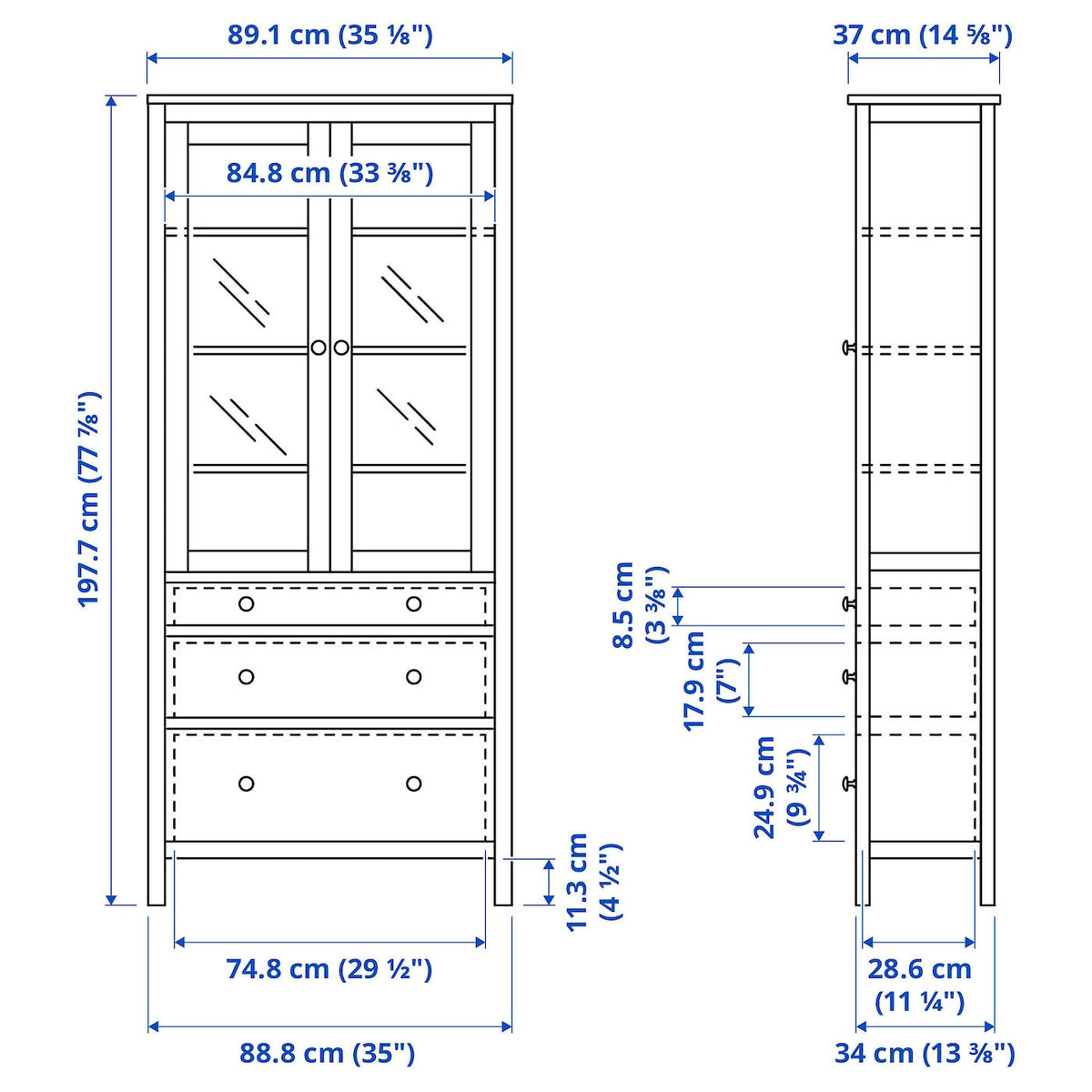 White Glass-Door Cabinet with 3 Drawers T55108