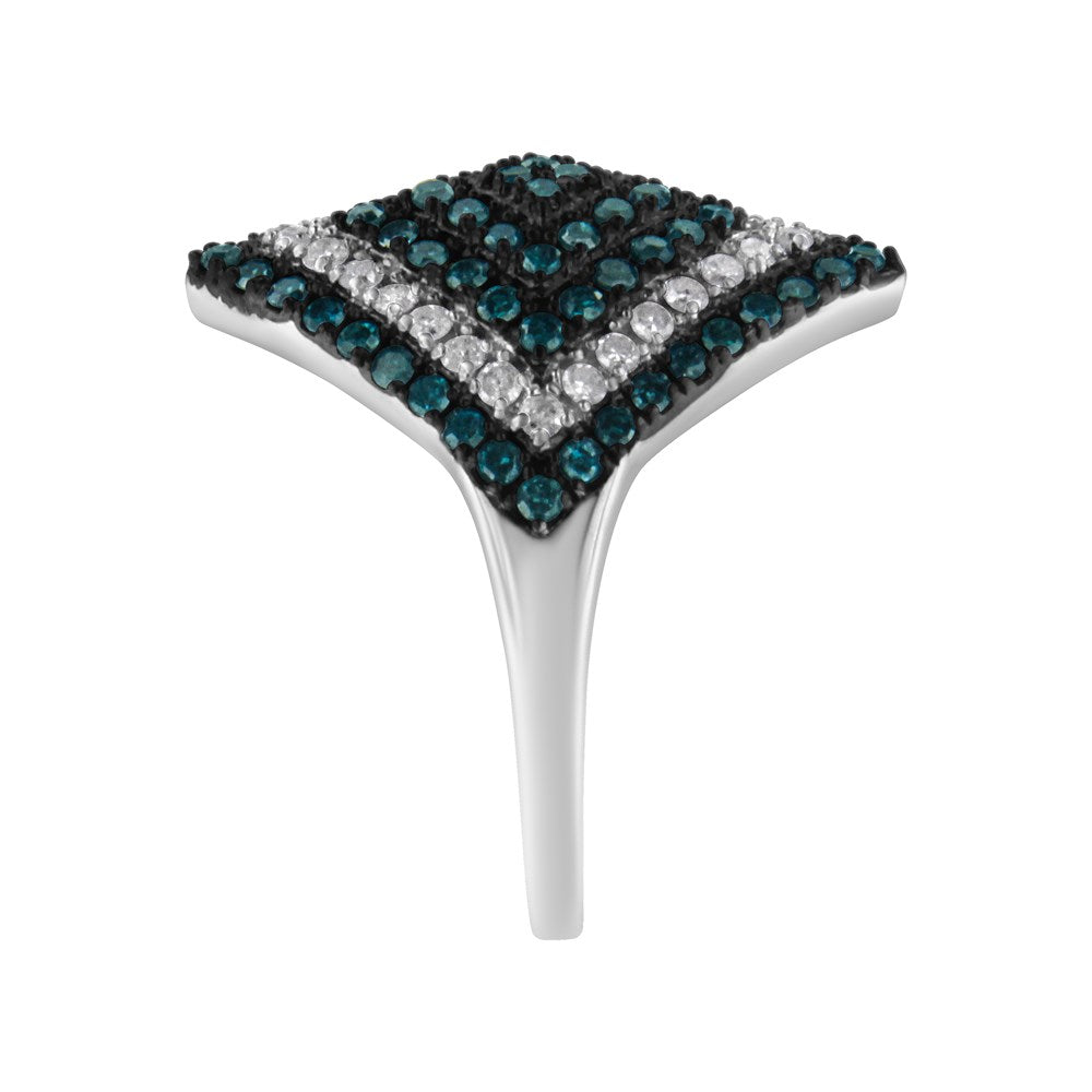 Sterling Silver White and Treated Blue Diamond Cocktail Ring Size 7 H65306