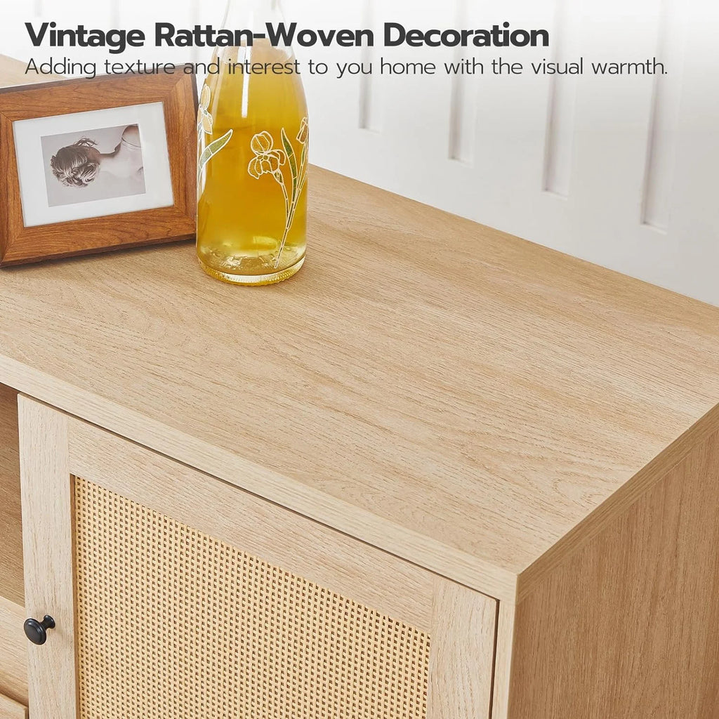 Rattan TV Stand for up to 65 inches TV with Charging Station J3921