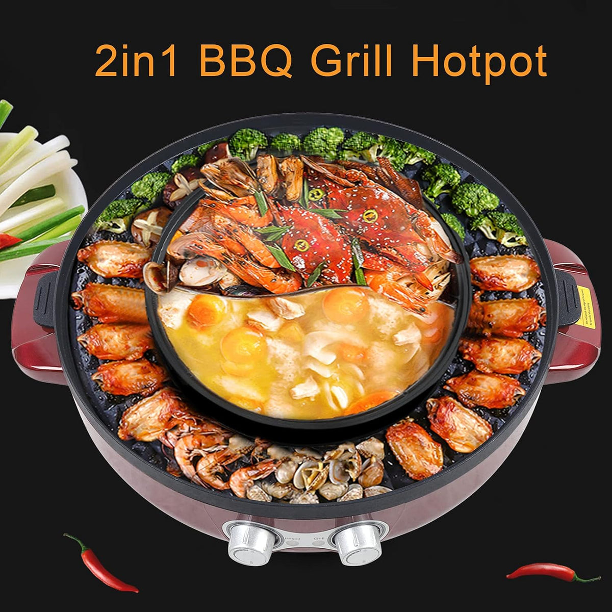 2 in 1 Electric Grill and Hot Pot with Nonstick Coating H217332