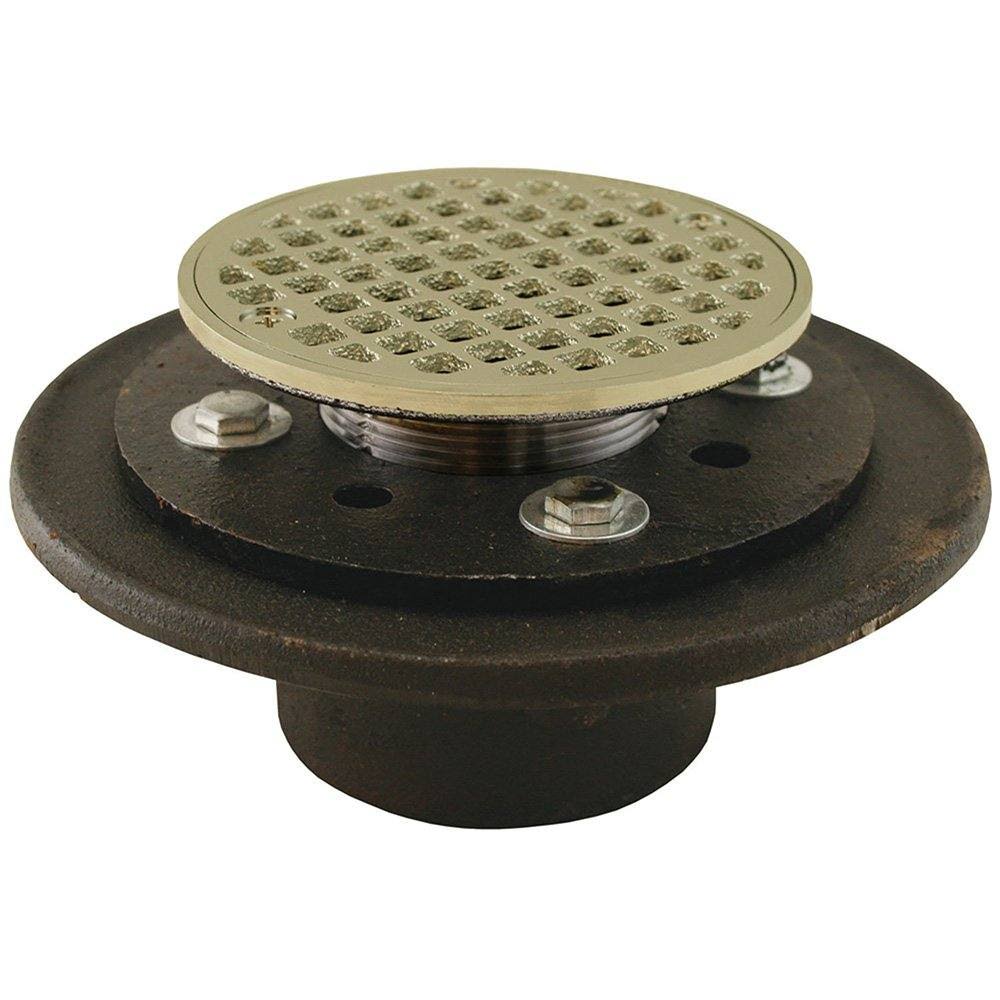 2x22 Inside Caulk Shower/Floor Drain with Polished Brass Cast Round Strainer Y726