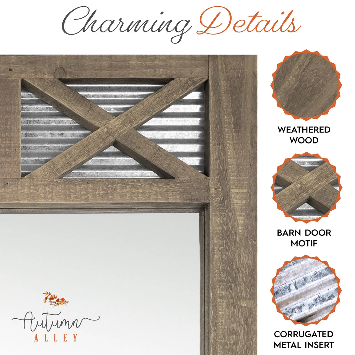 Rustic Farmhouse Mirror with Galvanized Metal – 28" x 34" J25746