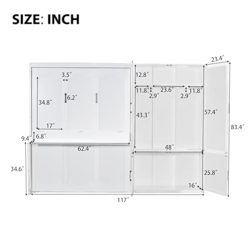 Queen Size Gray Murphy Bed Wall Bed with Desk and Closet Drawers and Shelves S30940