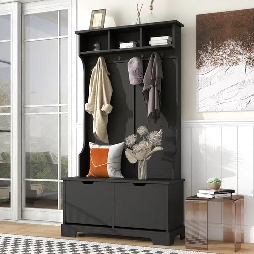 Wood Hall Tree with 2 Flip Shoe Storage Drawers and Storage Bench M349