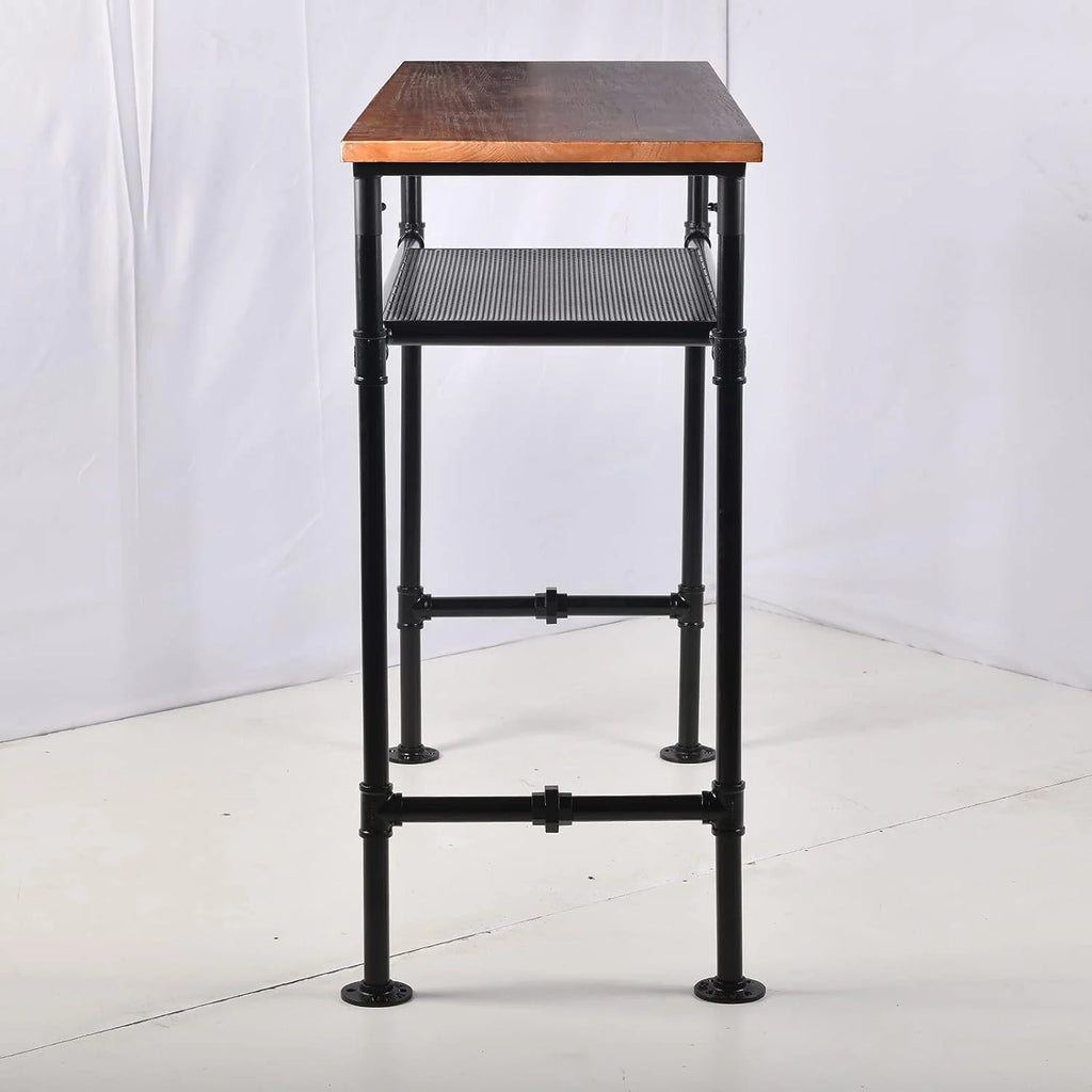 41.3" Height Solid Pine Wood Top Rectangular Pub Bar Table with Extra Shelf O1006
