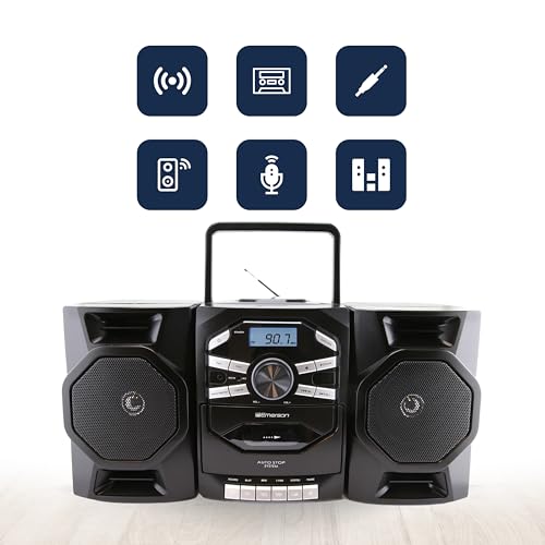 Portable CD Player Boombox with Cassette, AM/FM Radio, AUX, Detachable Speakers G41540