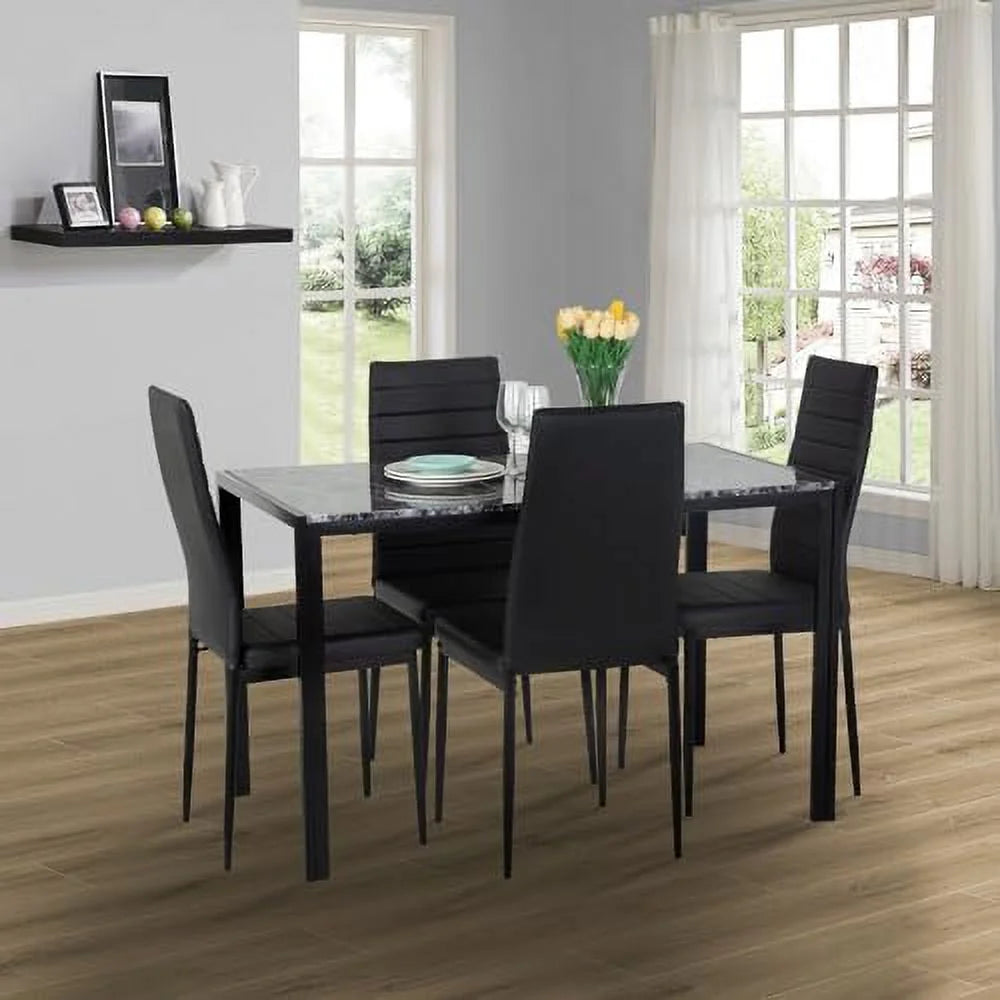 Dining Table and Chairs Set Marble Table top with 4 Chairs PU Leather P305563