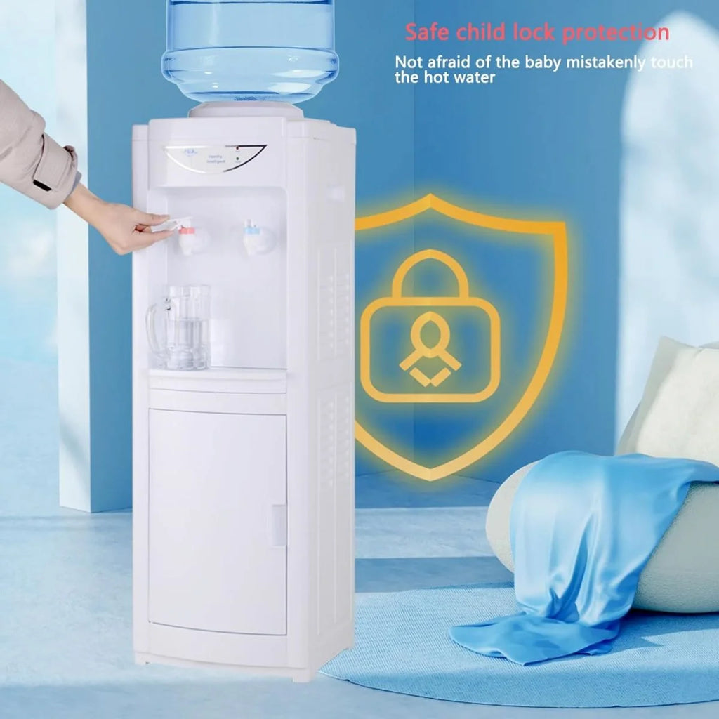 White Top Loading Hot and Cold Water Dispenser for 5 Gallon Bottle with Storage Cabinet & Child Safety Lock Y7858