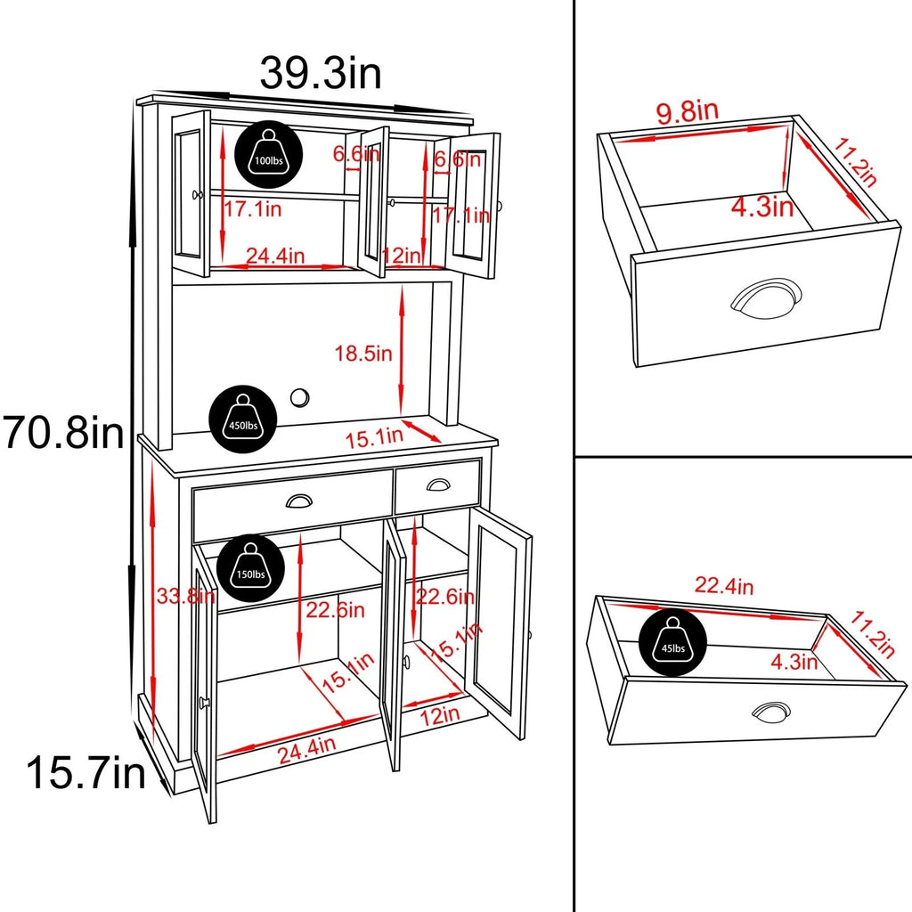 Blue Kitchen Pantry Storage Cabinet with Microwave Stand and Adjustable Shelves C504113