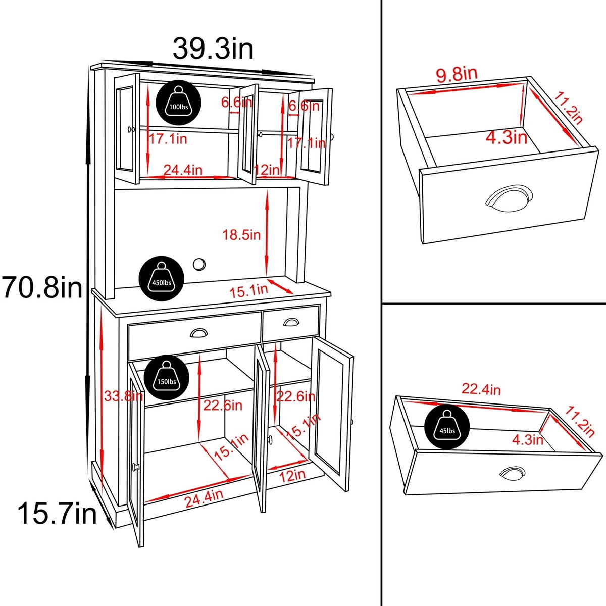 Blue Kitchen Pantry Storage Cabinet with Microwave Stand and Adjustable Shelves C504113
