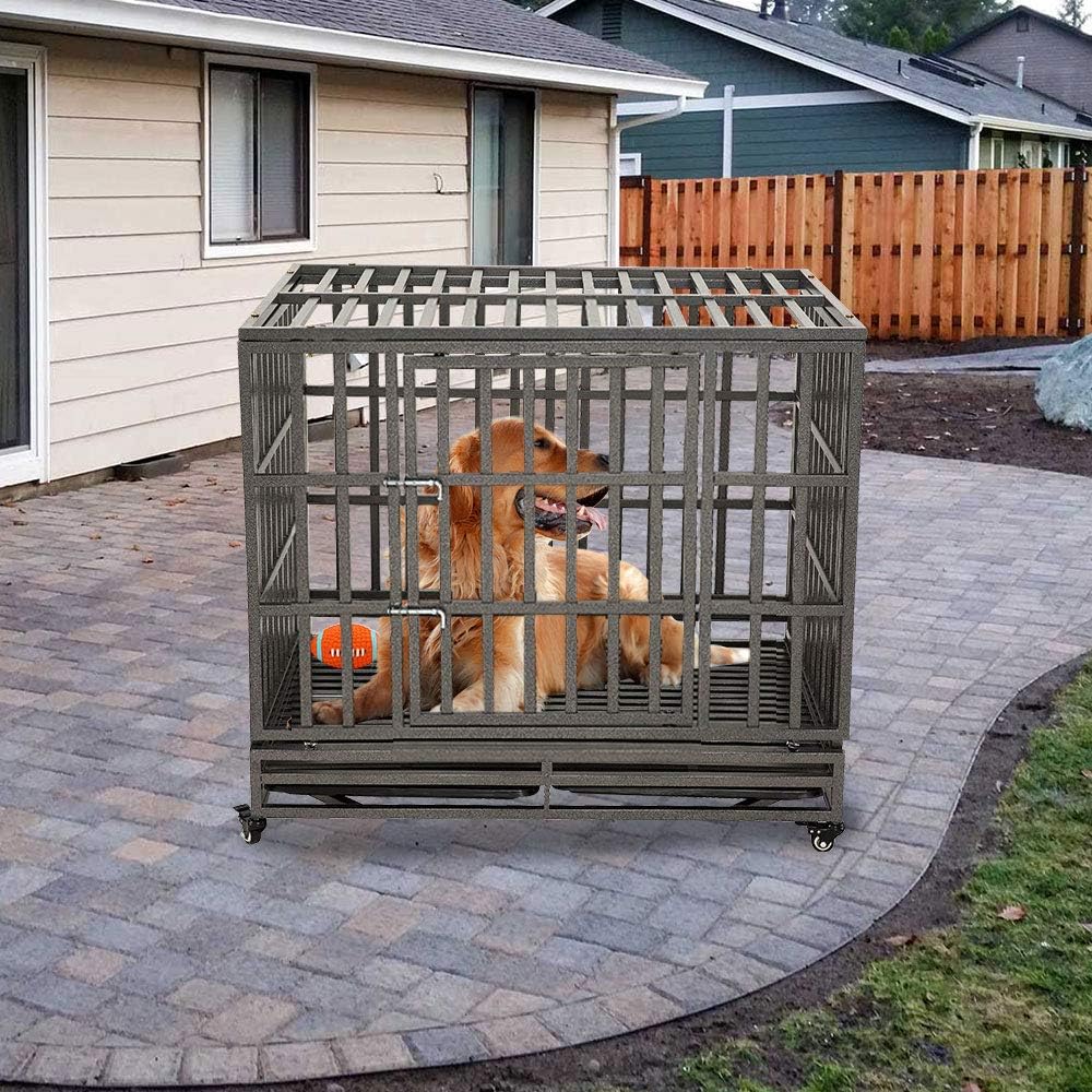 38 Heavy Duty Steel Dog Crate with Two Lock and Four Wheels V680065