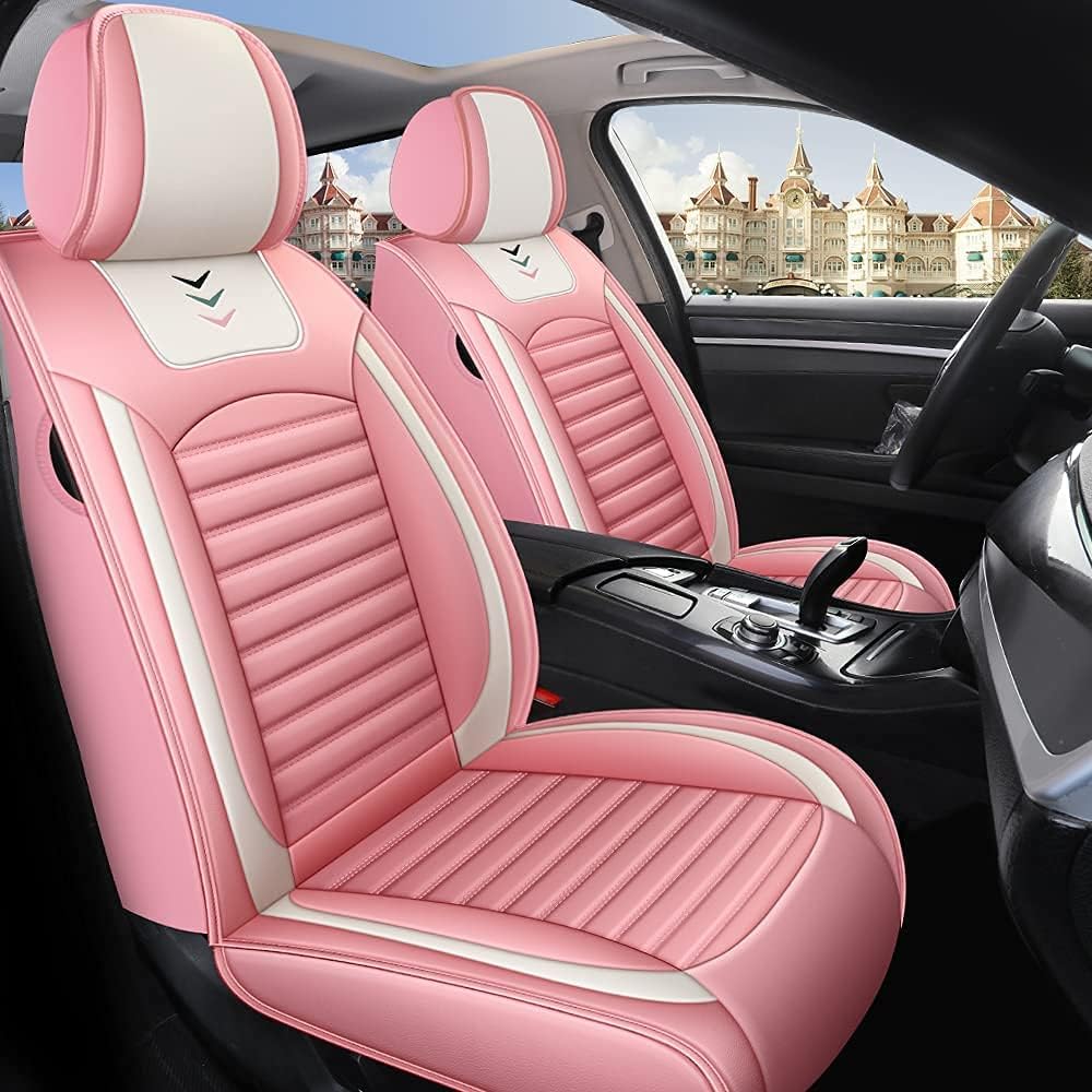 Black-Pink PU Leather Car Seat Cover 5-Seats M931377
