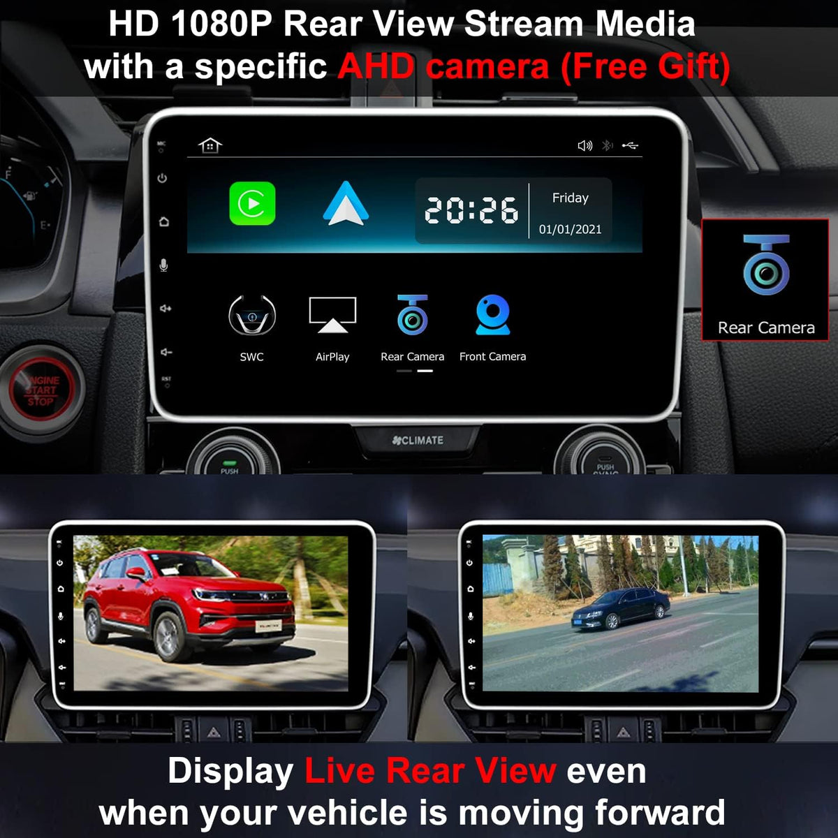 10.1 Inch Single Din Car Radio with Wireless CarPlay Backup Camera Touchscreen Head Unit S439166
