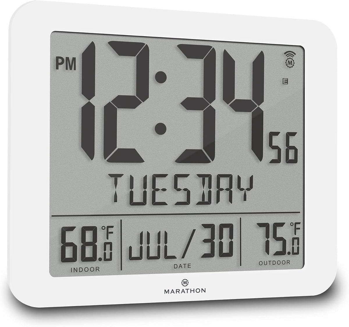 Slim Atomic Wall Clock with Indoor/Outdoor Temperature P404250