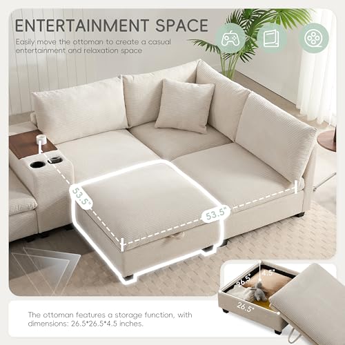 Oversized Modular Sectional Sofa with Storage Ottoman and Console, Gray S785079