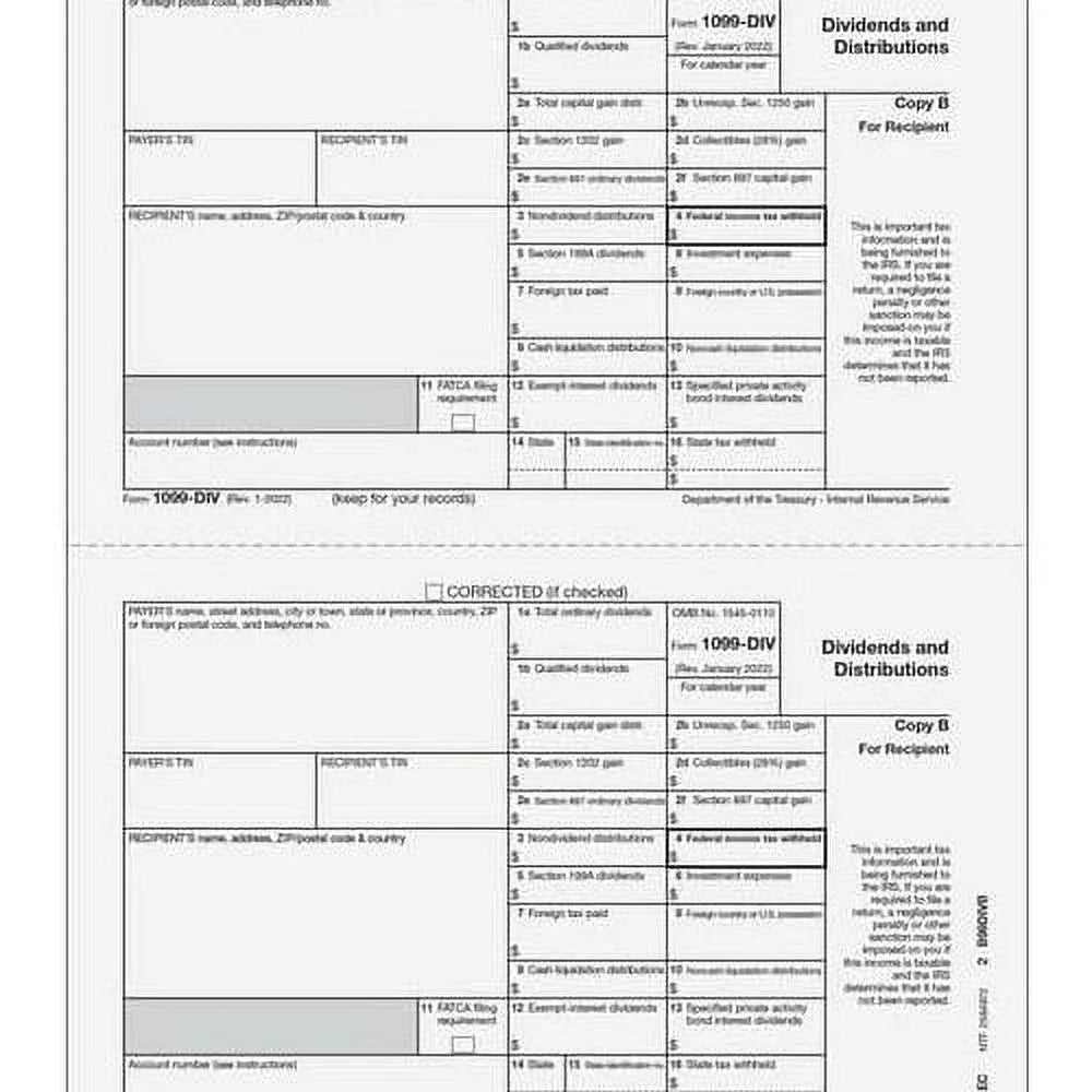 1099-DIV 4-Part Laser Tax Form Set P791