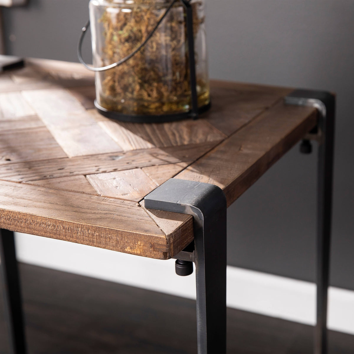 Square Metal and Reclaimed Wood End Table V7071
