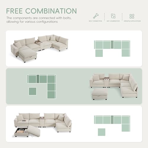 Oversized Modular Sectional Sofa with Storage Ottoman and Console, Gray S785079