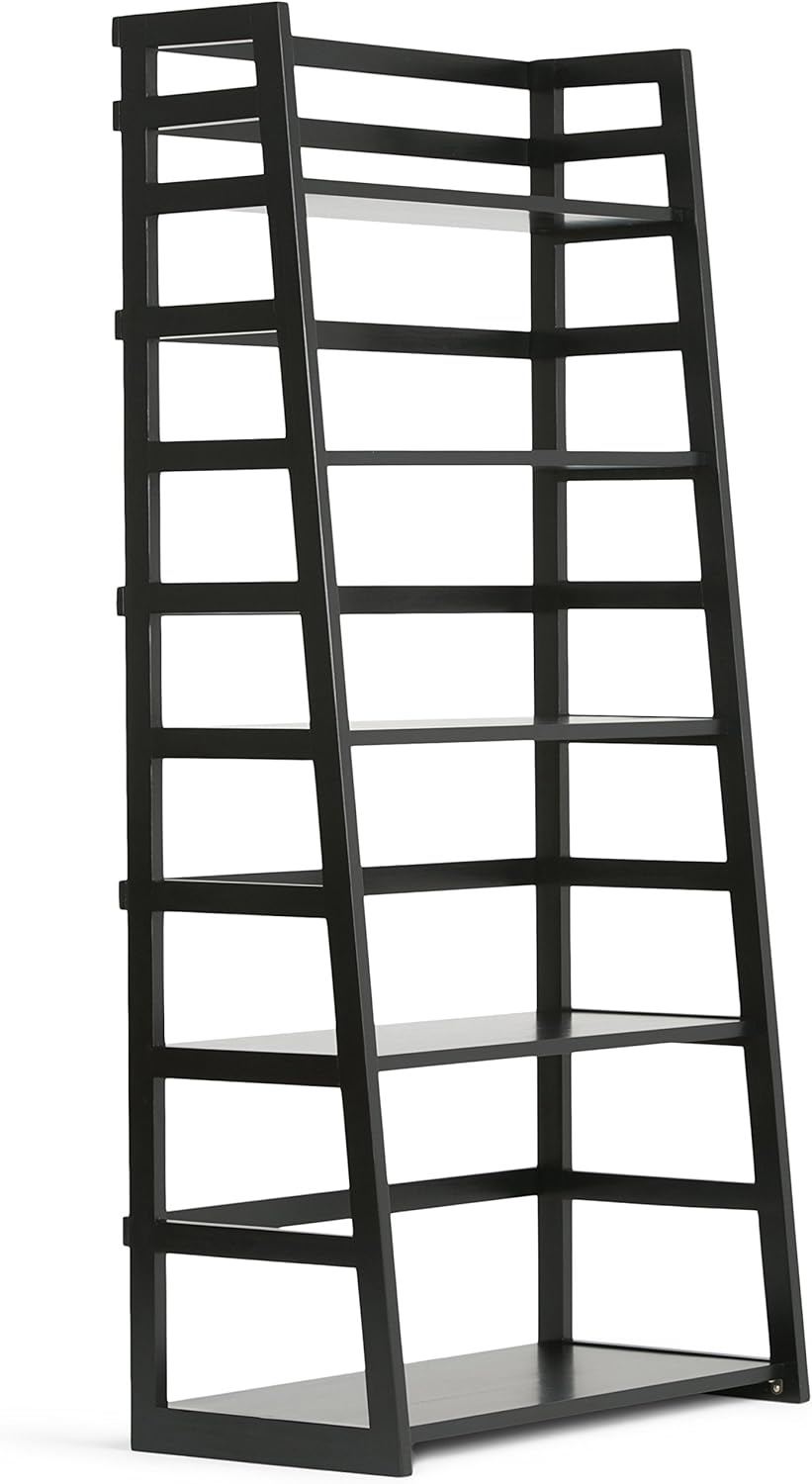 Black 5 Shelf Solid Wood Ladder Bookcase S213