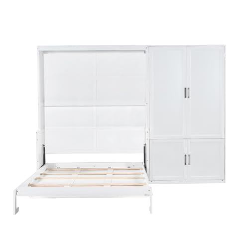 Queen Size Gray Murphy Bed Wall Bed with Desk and Closet Drawers and Shelves S30940