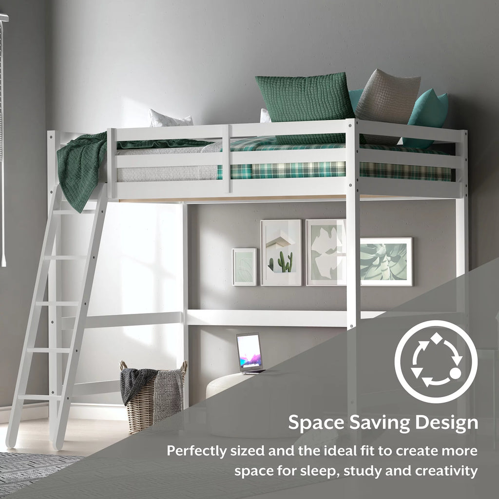 White Wood Full Loft Bunk Bed with Ladder M639