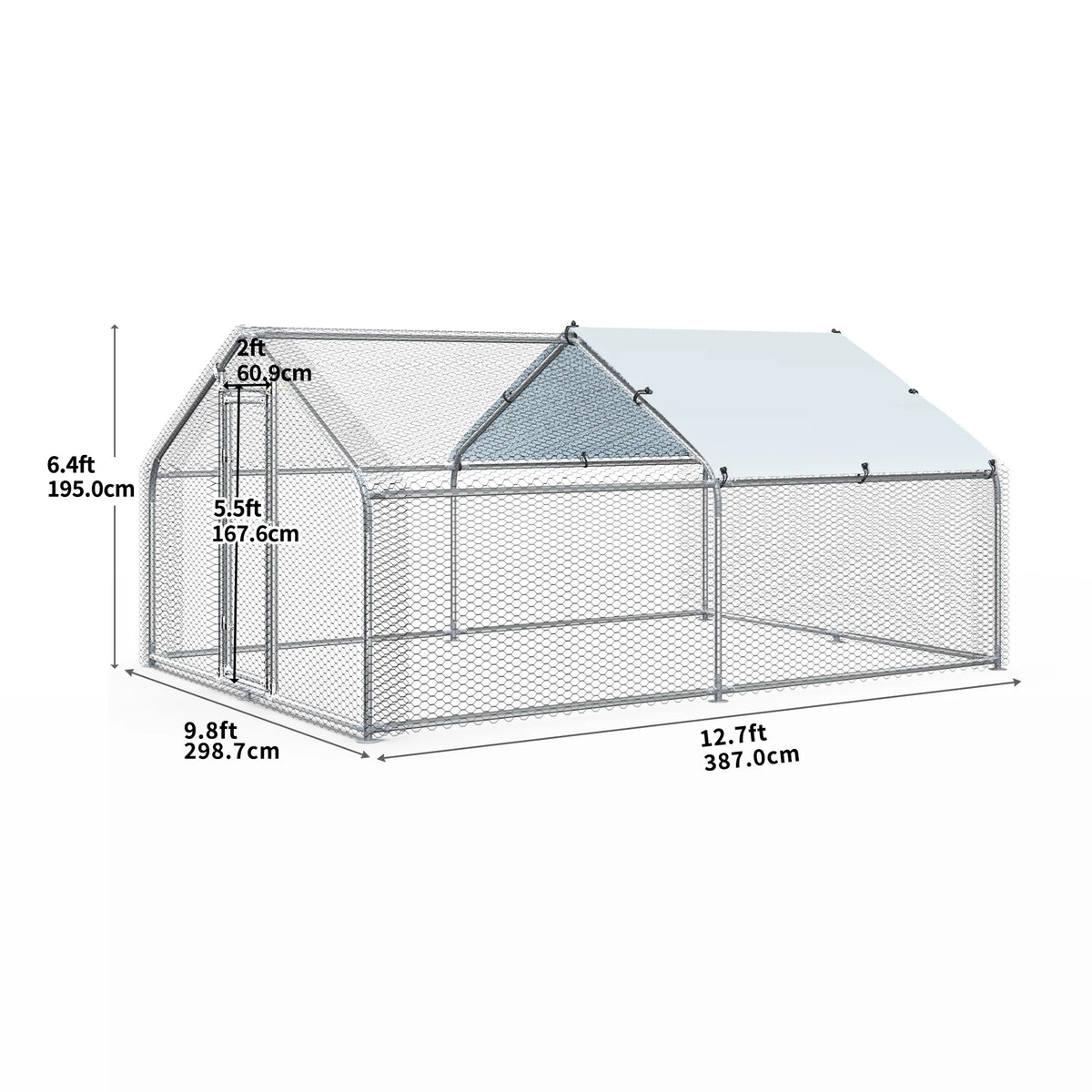 Large Metal Walk-in Chicken Coop with Waterproof Cover V35596