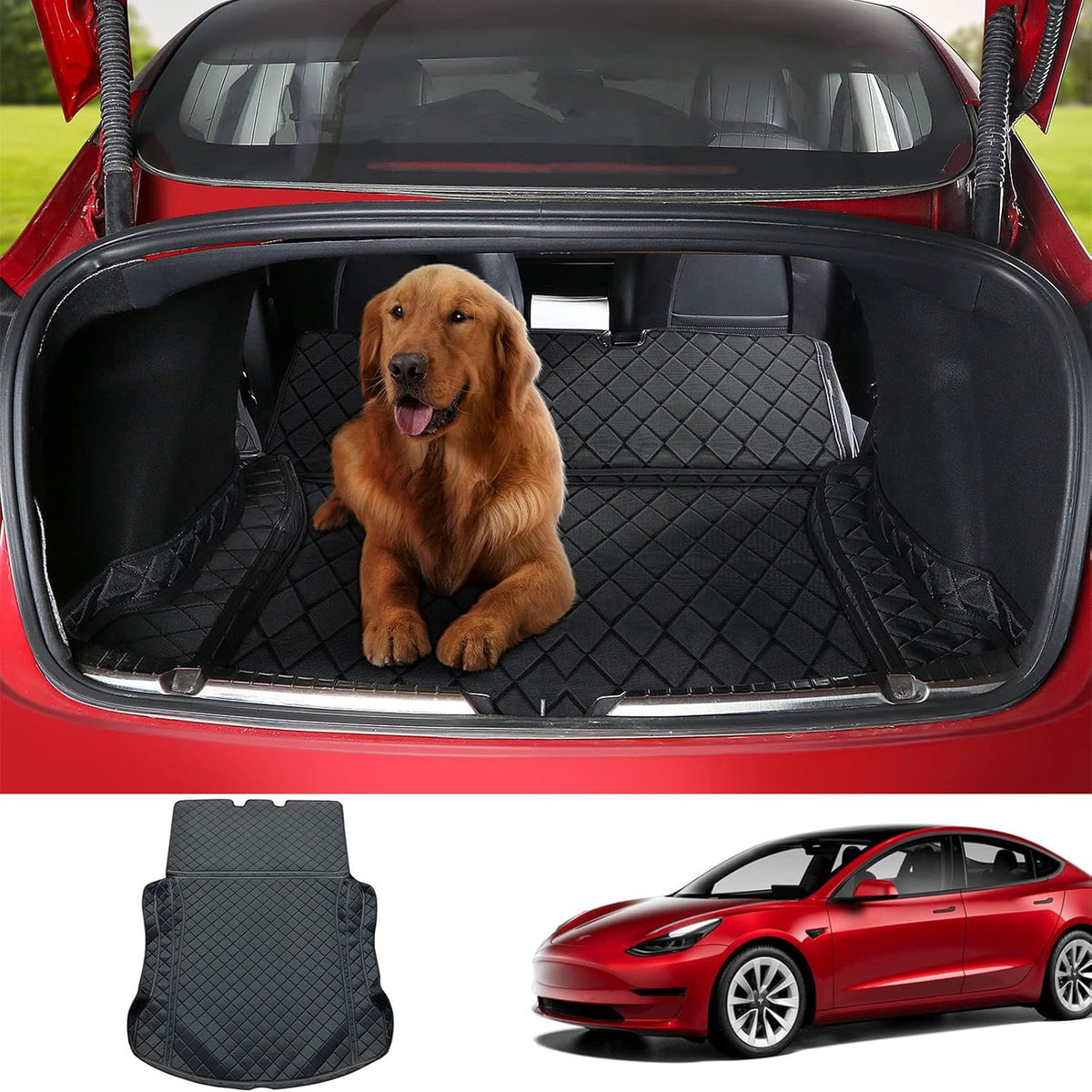 Tesla Model 3 Trunk Mat Pet Mat Liner Cargo Mats Waterproof All-Weather Mats Rear Seat Cover Protector Accessories 2022 2021 2020 Black C85152