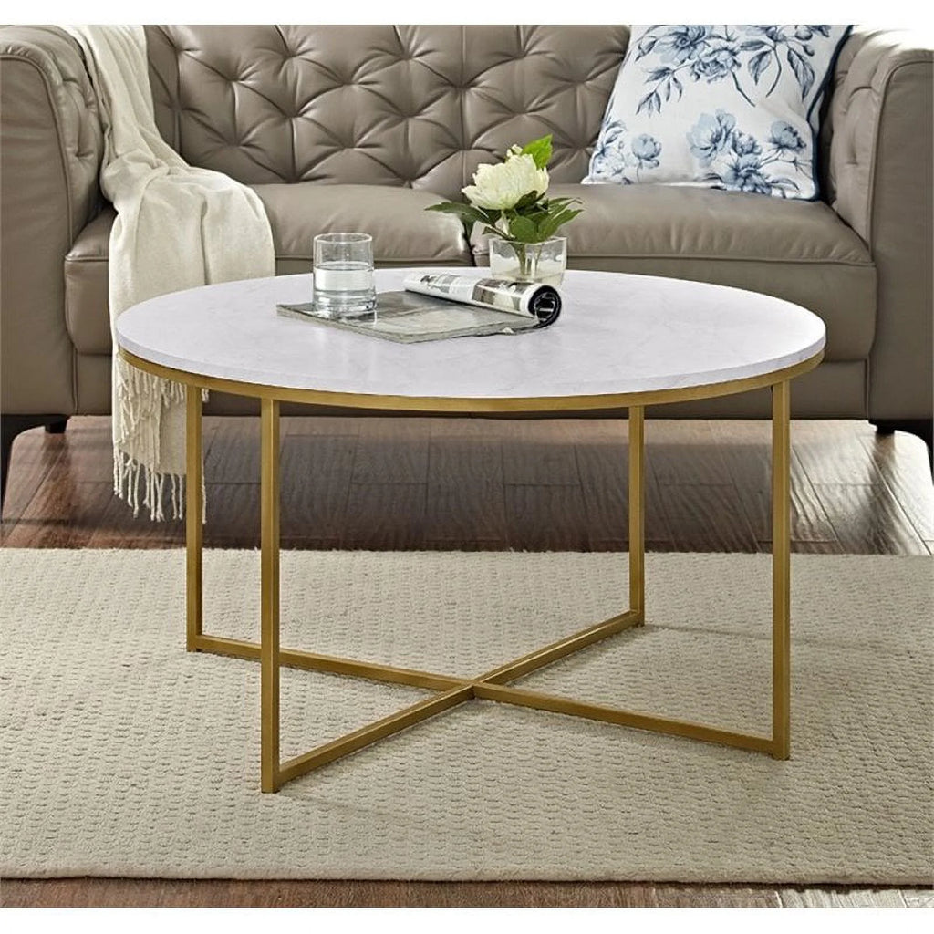 Round Marble Top Coffee Table in Gold T50877